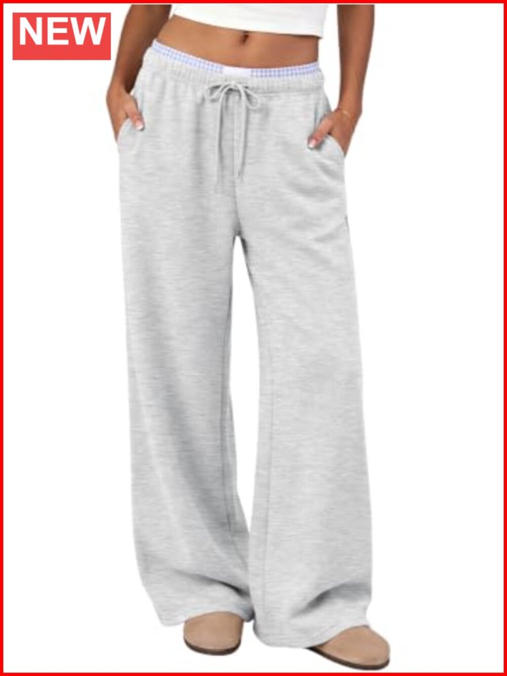 Wide Leg Sweatpants Low Rise Pull On Lounge Travel Pants Polyester Cotton
